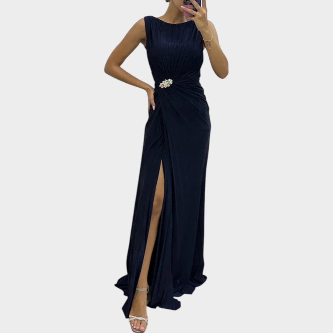Elegant Ruched Slit Evening Gown