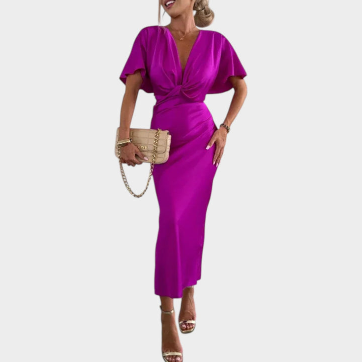 Satin Twist-Front Maxi Dress