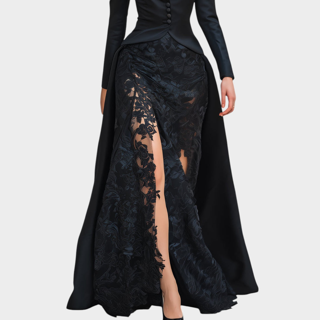 Lace Panel Evening Maxi Dress