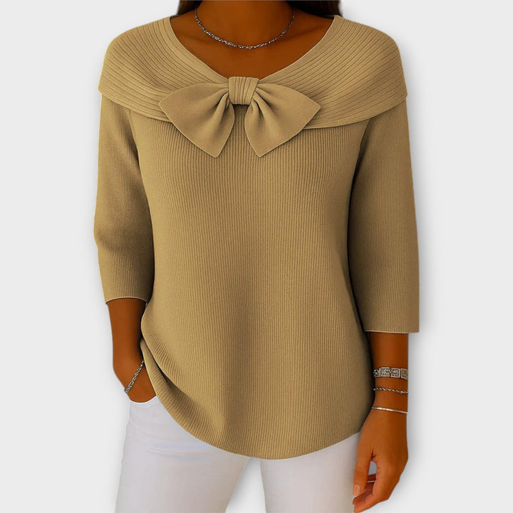 Off-Shoulder Knit Top with Bow Detail