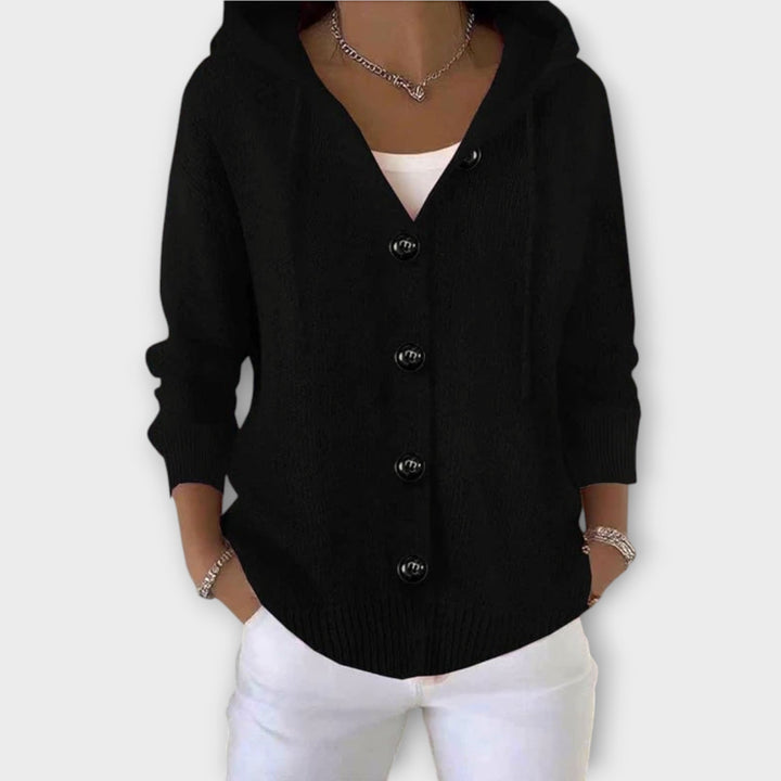 Comfortable Hooded Knit Cardigan with Button Front
