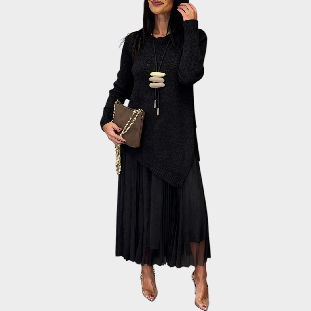Asymmetric Knit & Pleated Midi Set