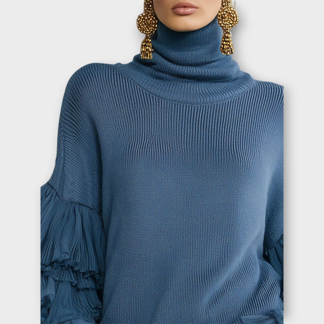 Bold Ruffle-Sleeve Turtleneck Sweater