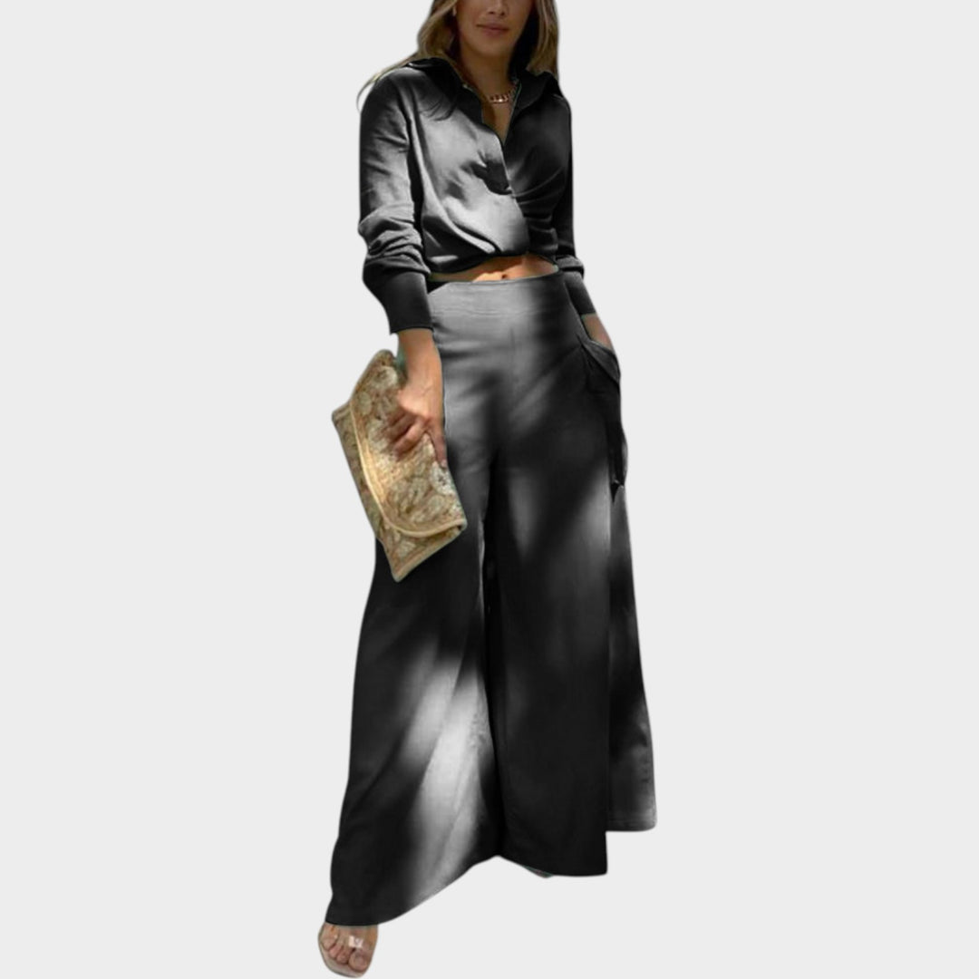 Chic Cropped Shirt & Wide-Leg Pants Set