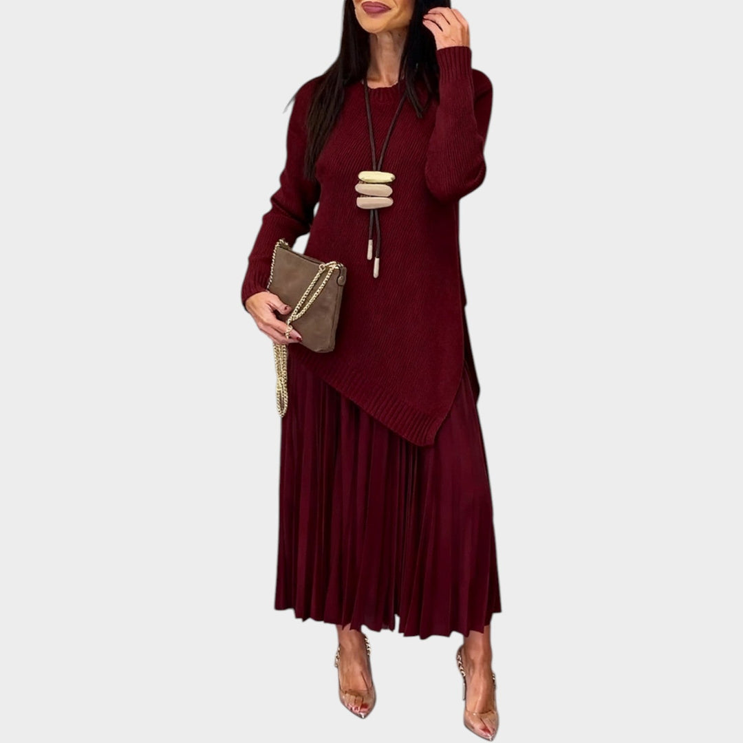 Asymmetric Knit & Pleated Midi Set