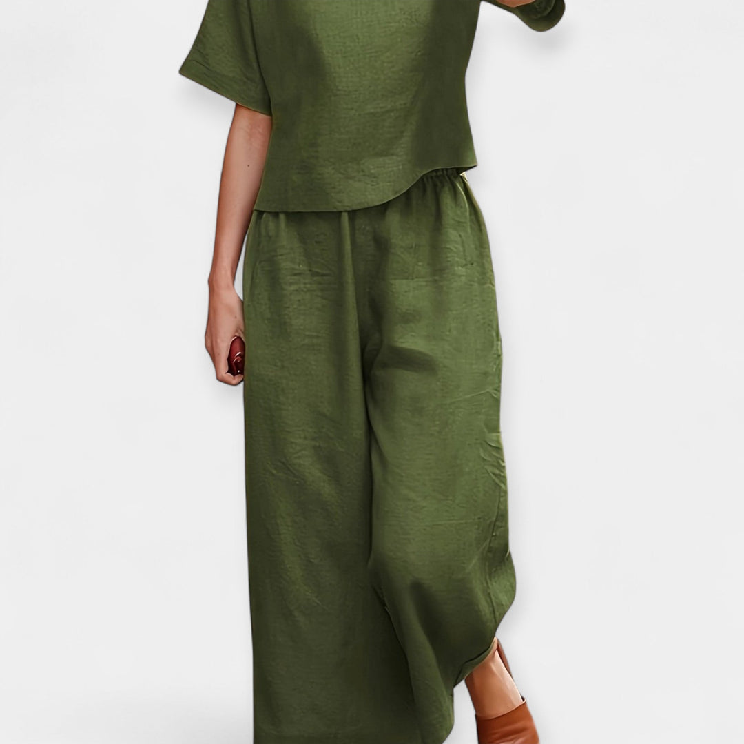 Airy Pants Set with Short-Sleeve Top