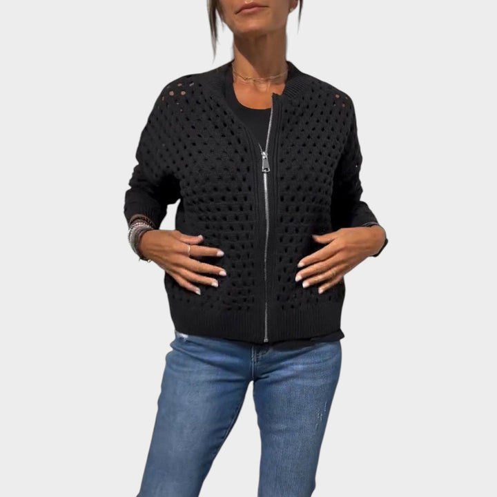 Open-Knit Zip Cardigan
