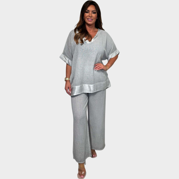 Relaxed V-Neck Two-Piece Set