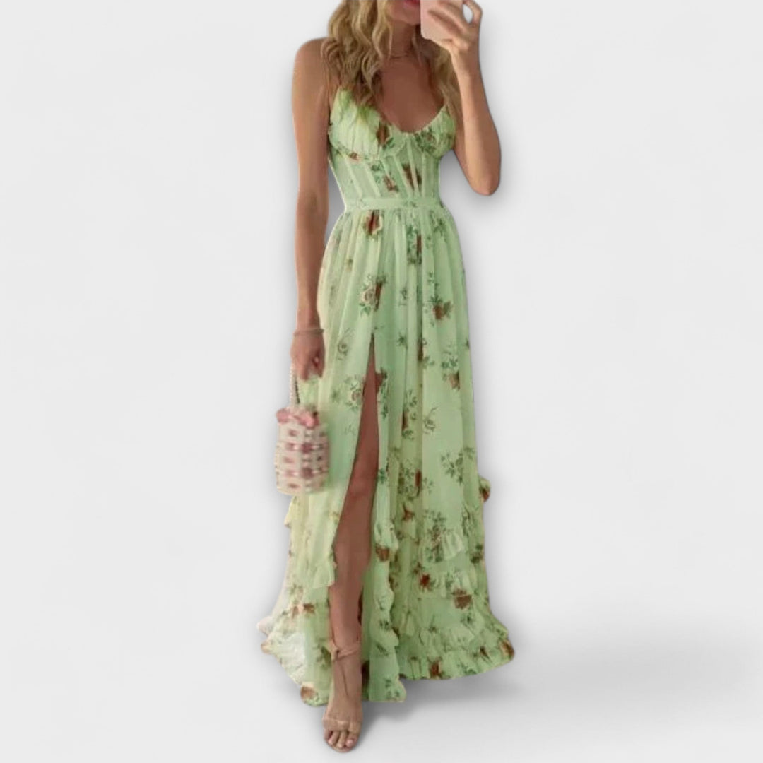 Maxi Dress with Floral Pattern and Slit