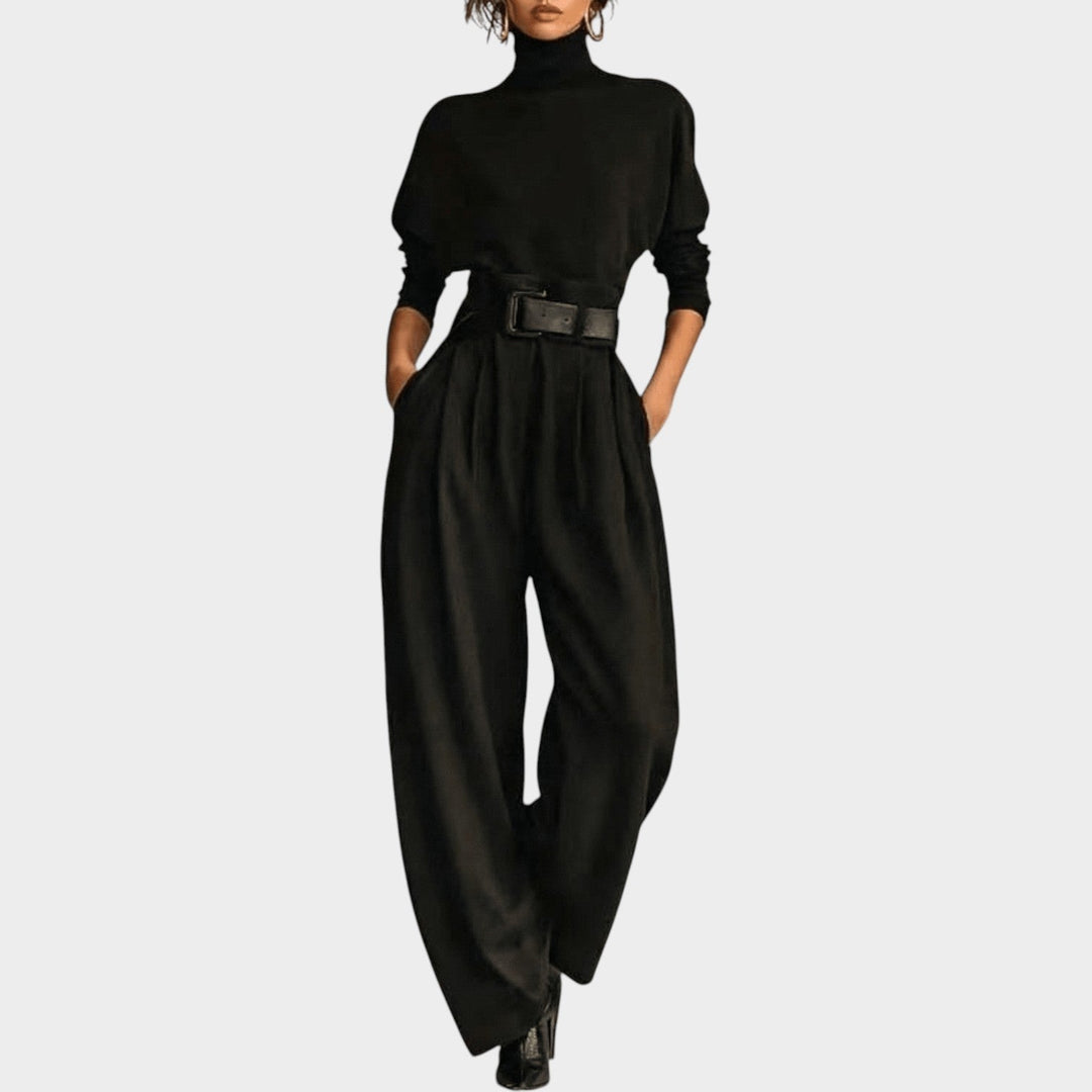 High‑Neck Belted Two‑Piece Set
