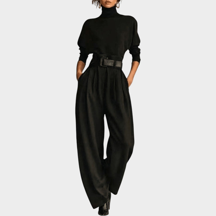 High‑Neck Belted Two‑Piece Set