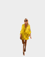 Mini Dress with High Waist and V-Neck