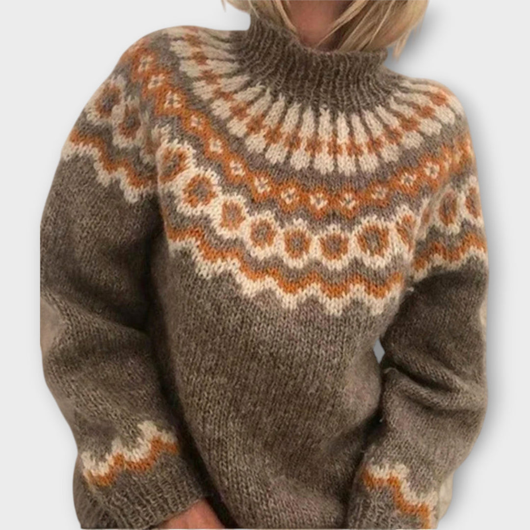 Knitted Sweater with Design on the Collar