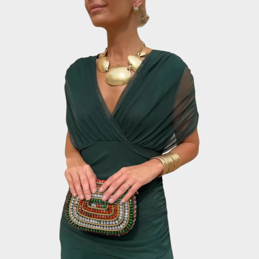 Off-Shoulder Ruched Midi Dress