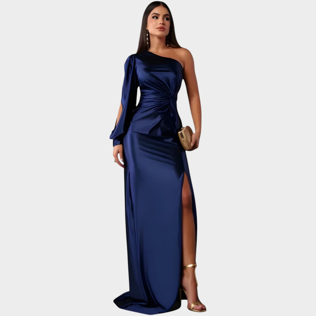 One-Shoulder Satin Evening Gown