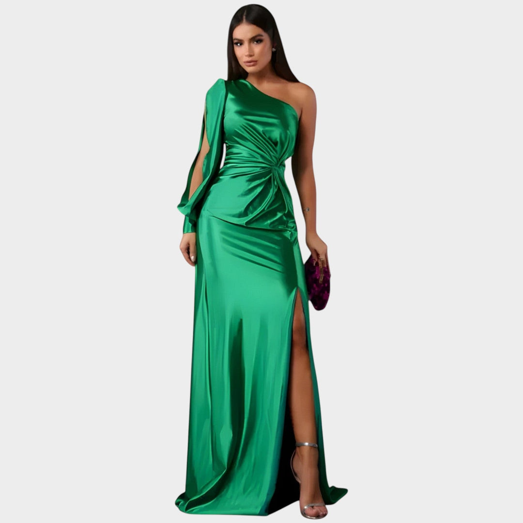 One-Shoulder Satin Evening Gown