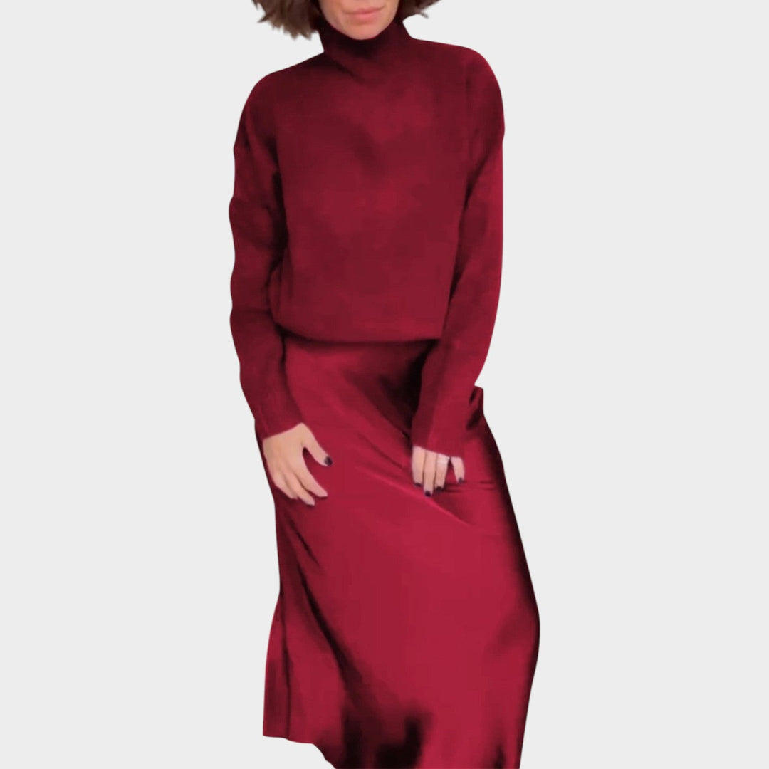 Elegant Knit & Satin Skirt Set