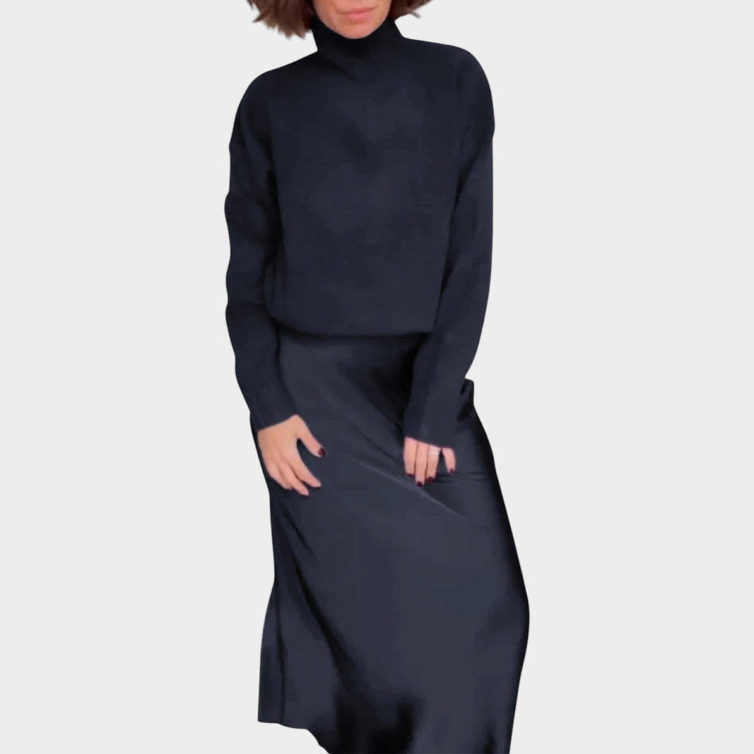 Elegant Knit & Satin Skirt Set