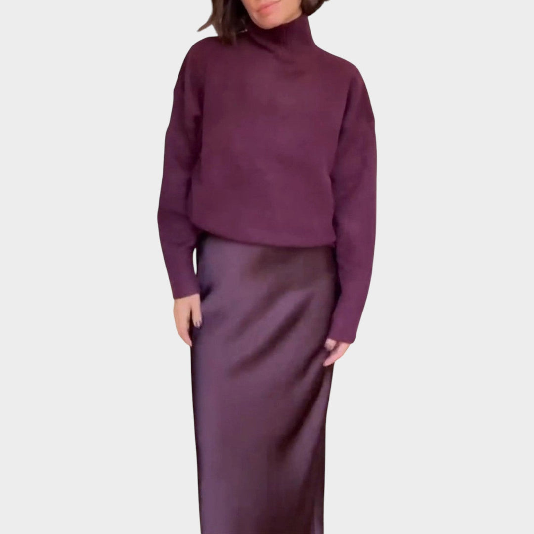 Elegant Knit & Satin Skirt Set