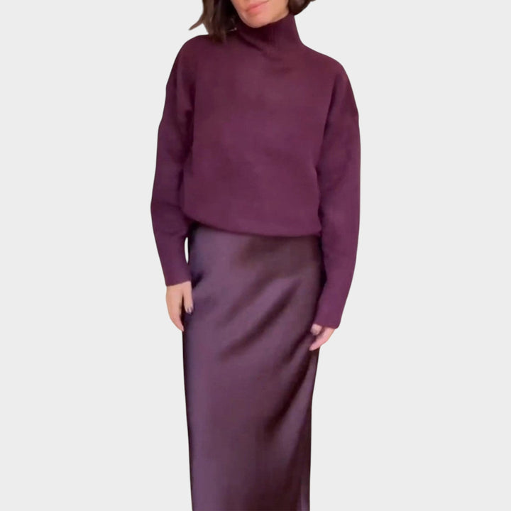 Elegant Knit & Satin Skirt Set