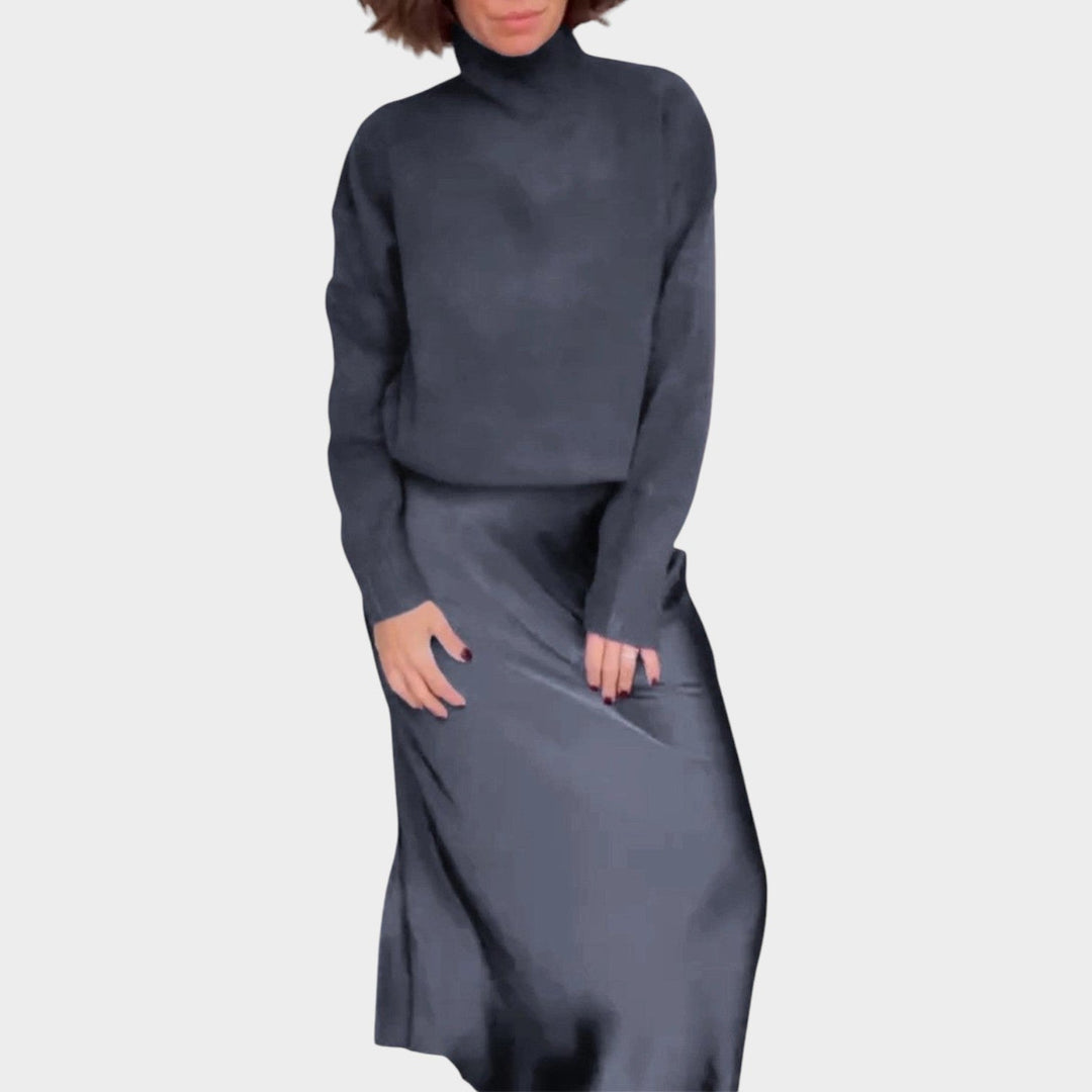 Elegant Knit & Satin Skirt Set