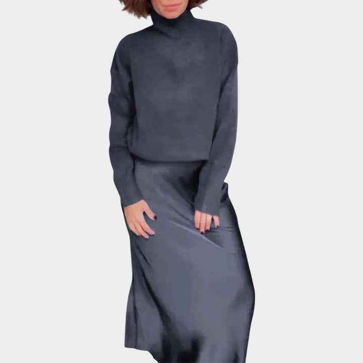 Elegant Knit & Satin Skirt Set
