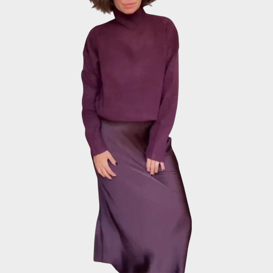 Elegant Knit & Satin Skirt Set