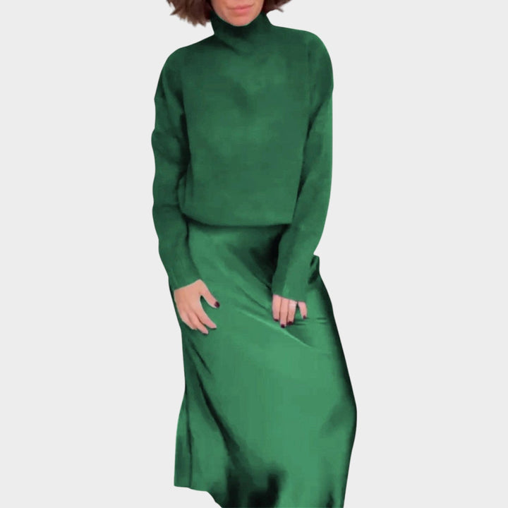 Elegant Knit & Satin Skirt Set