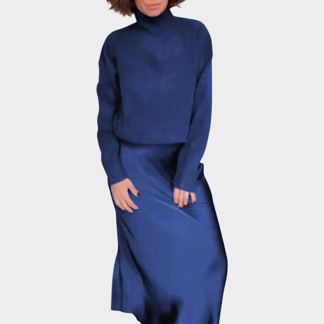 Elegant Knit & Satin Skirt Set