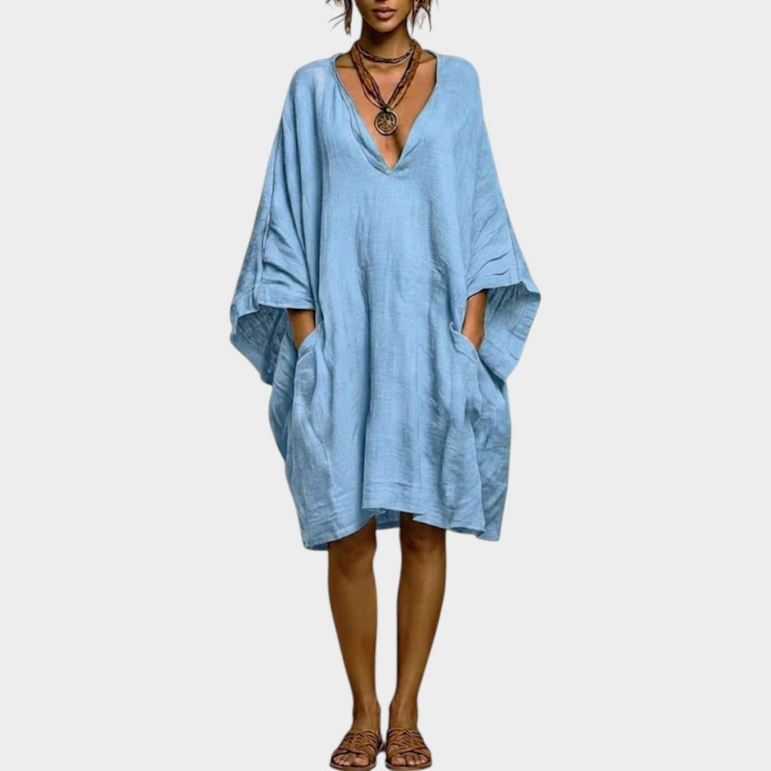 Oversized Linen-Feel Pocket Dress