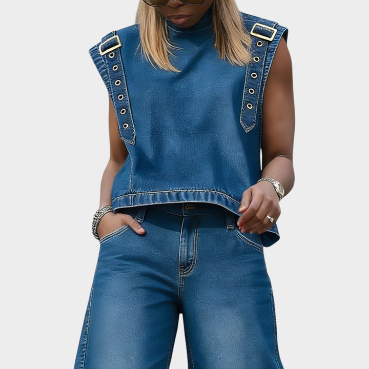 Buckle Strap Denim Top