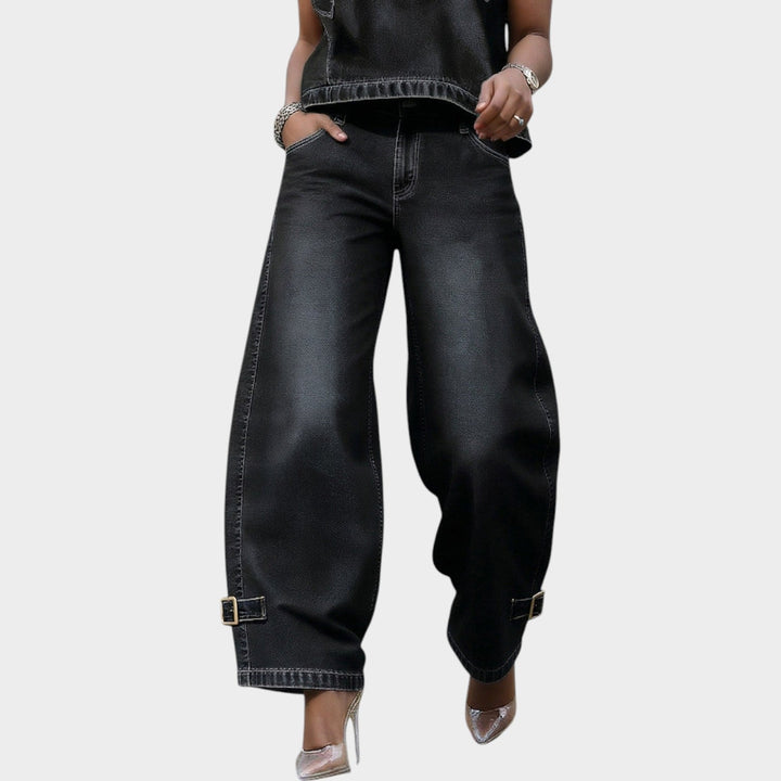 Buckle Detail Barrel Leg Jeans