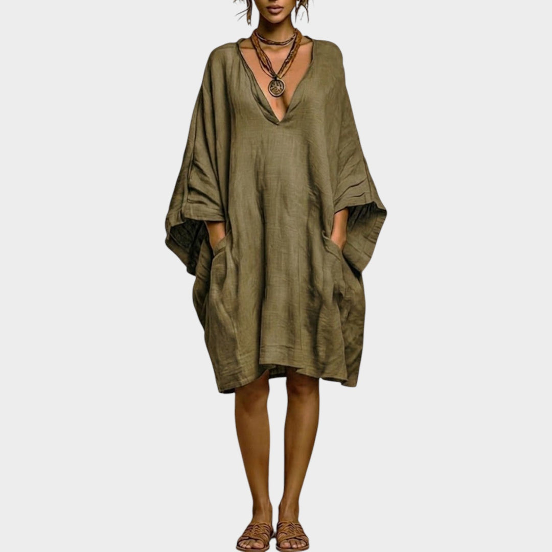 Oversized Linen-Feel Pocket Dress