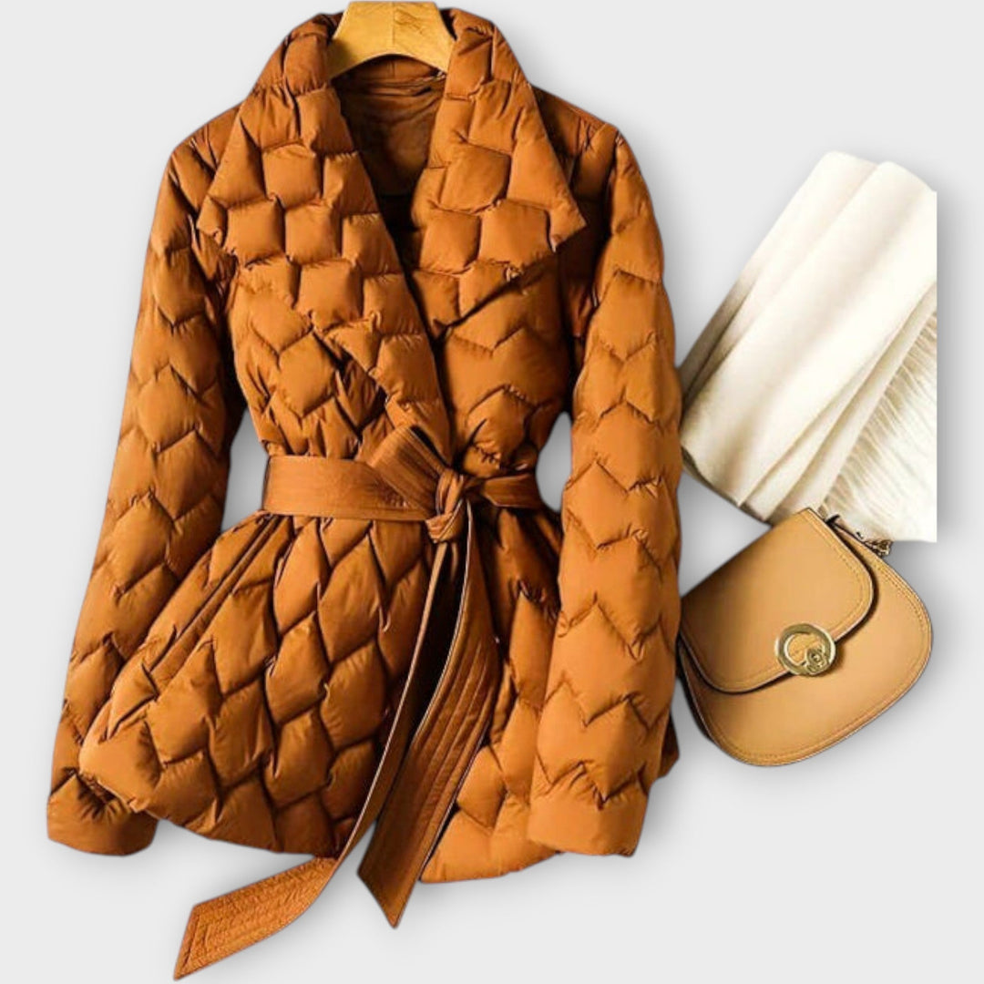 Belted Waist Quilted Wrap Coat