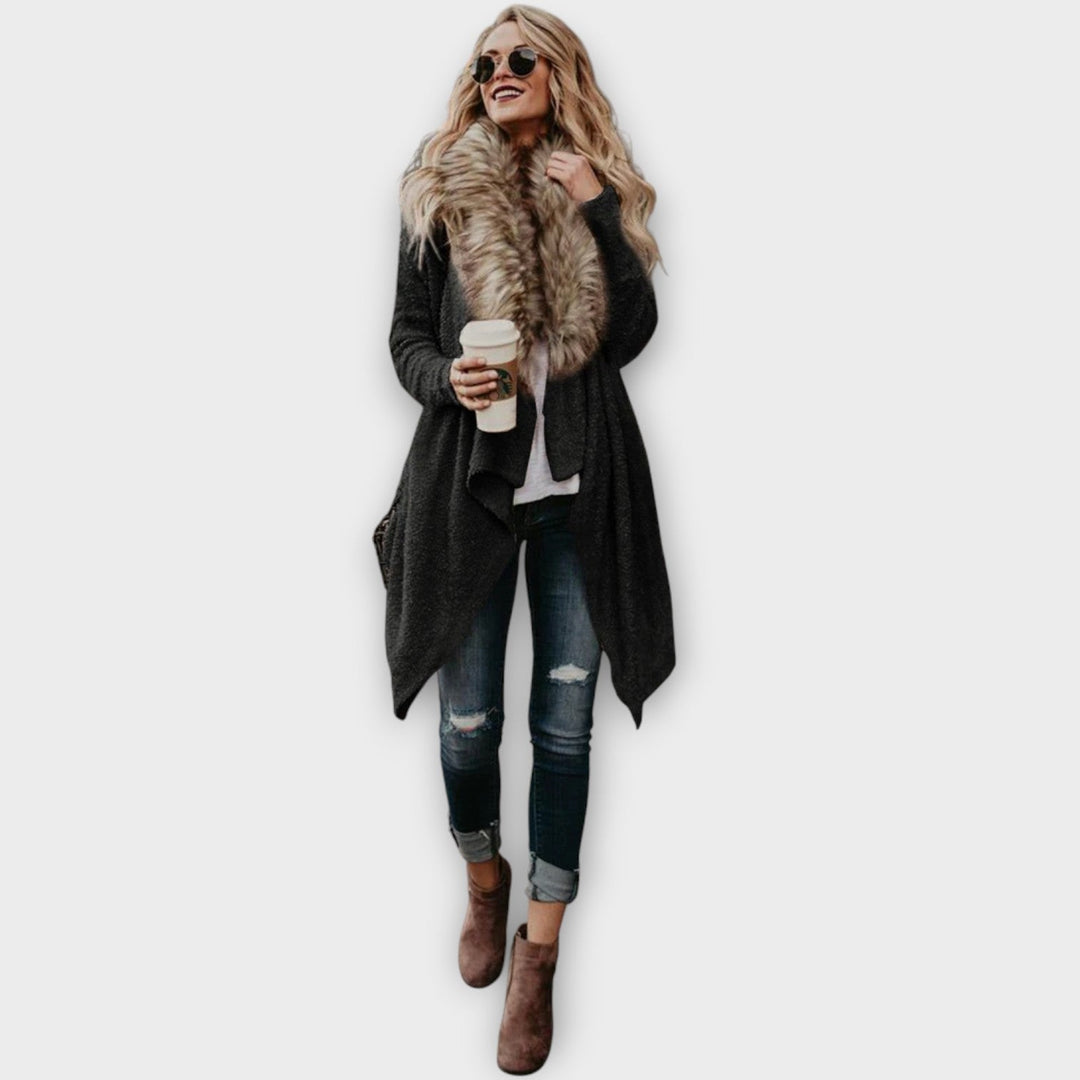 Soft Draped Faux-Fur Cardigan