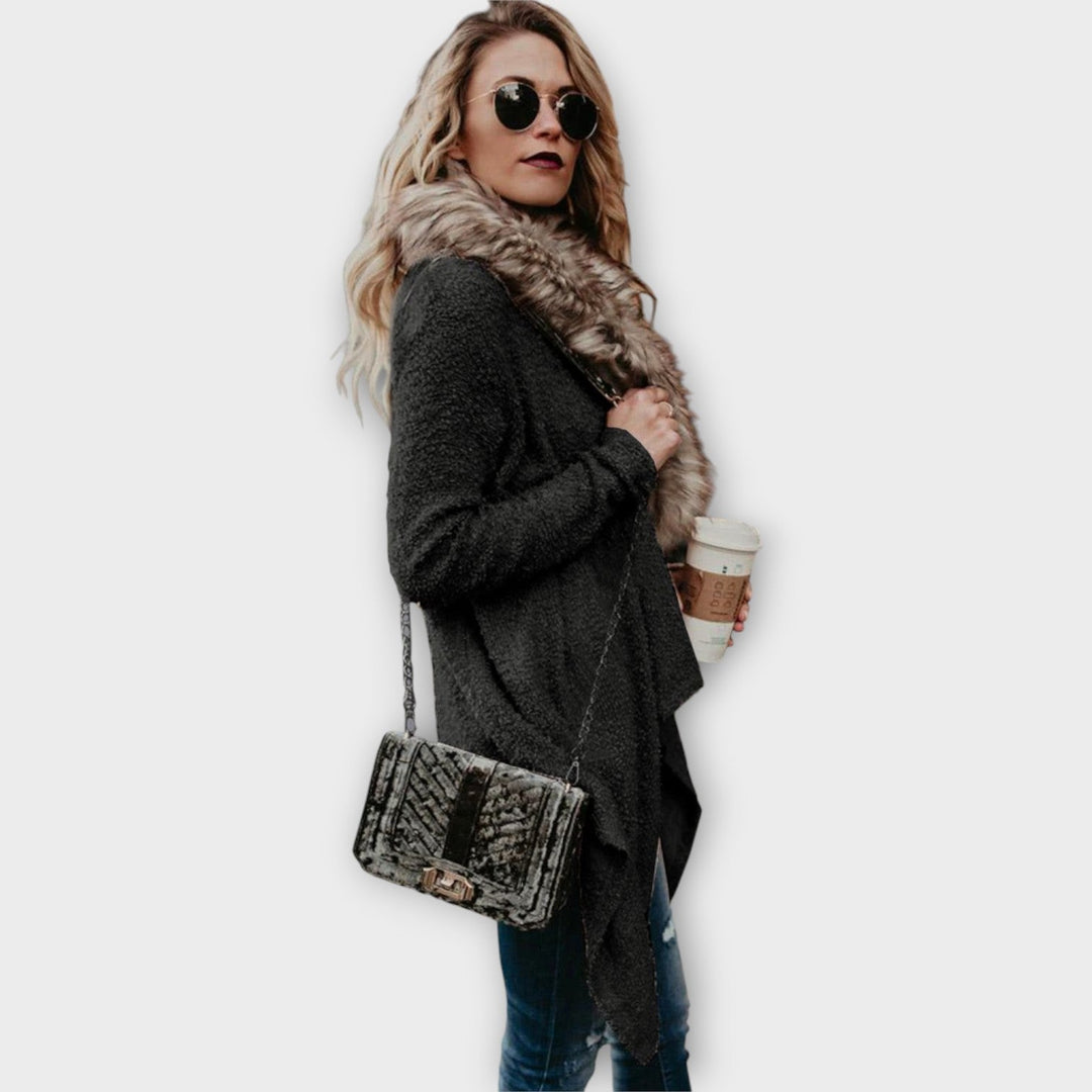 Soft Draped Faux-Fur Cardigan