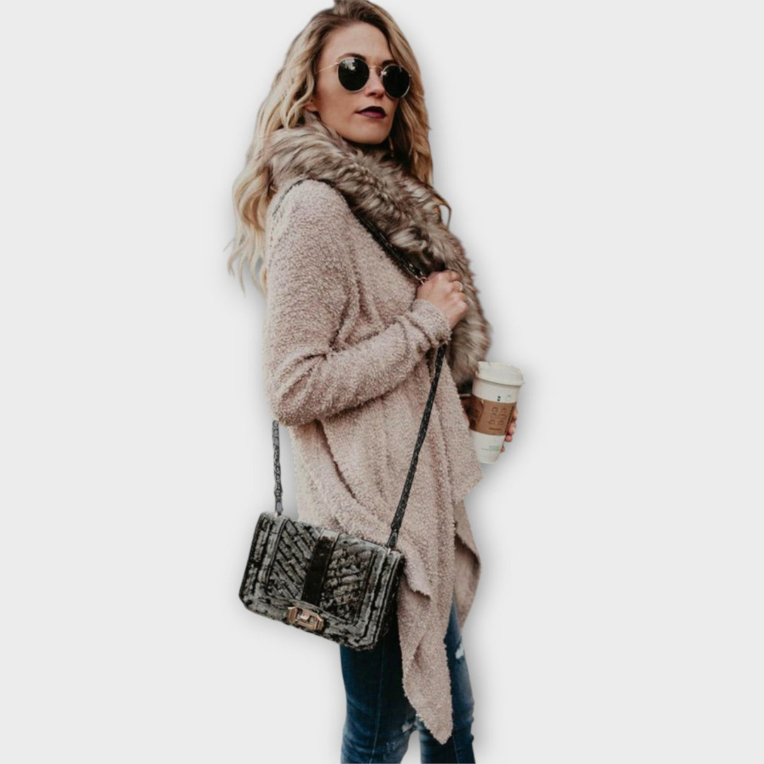 Soft Draped Faux-Fur Cardigan
