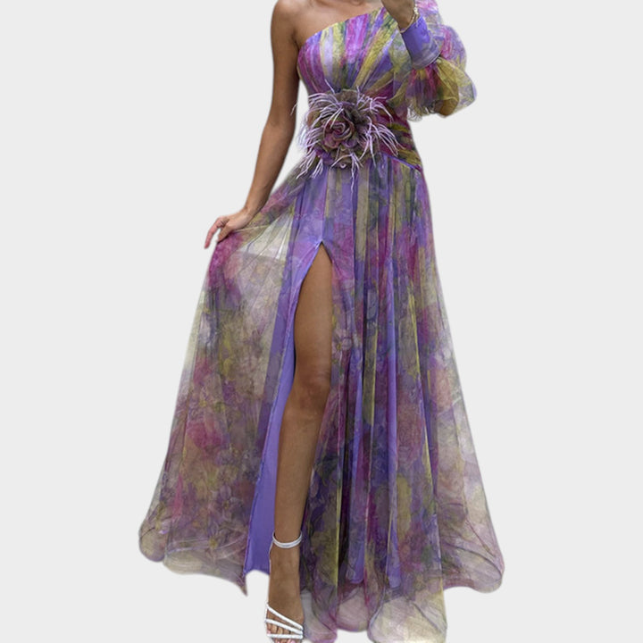 One-Shoulder Floral Elegance Gown