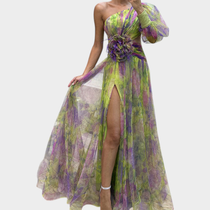 One-Shoulder Floral Elegance Gown