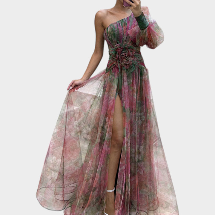 One-Shoulder Floral Elegance Gown