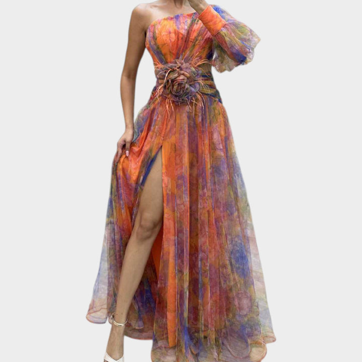 One-Shoulder Floral Elegance Gown