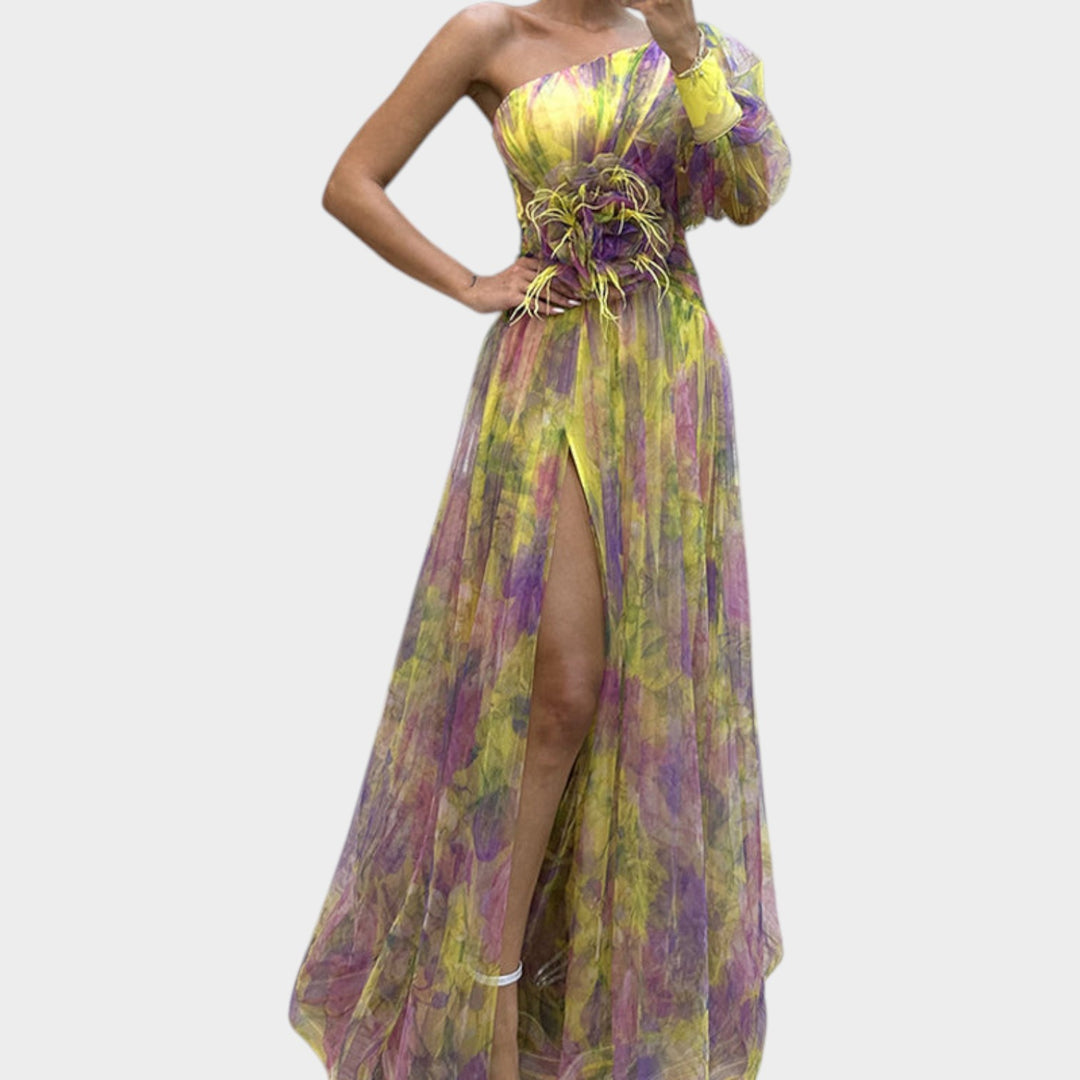 One-Shoulder Floral Elegance Gown
