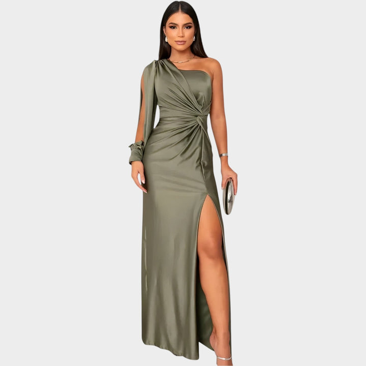 One-Shoulder Satin Evening Gown