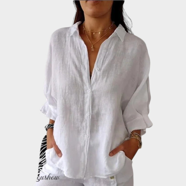 Classic Relaxed Button-Up Blouse