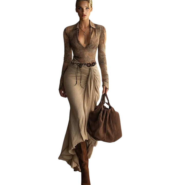 Boho Draped Skirt & Lace Top Set