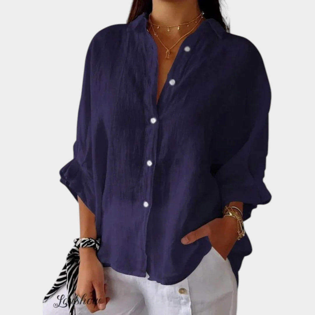 Classic Relaxed Button-Up Blouse